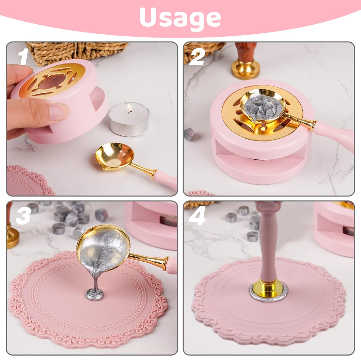 HASTHIP® Wax Seal Stamp Set - 15 Multicolor Beads, 6 Stamps, Pink Cat Claw Handle, Warmer, Spoon, Tweezers, 10 Tealights, Silicone Mat, Craft & DIY Gift Kit for Personalized Invitations & Packaging HASTHIP® Wax Seal Stamp Set - 15 Multicolor Beads, 6 Stamps, Pink Cat Claw Handle, Warmer, Spoon, Tweezers, 10 Tealights, Silicone Mat, Craft & DIY Gift Kit for Personalized Invitations & Packaging